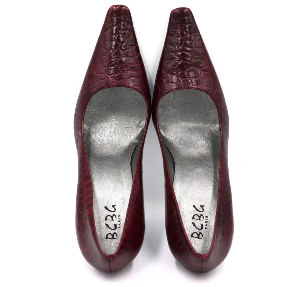 BCBG Paris Burgundy Croc Embossed Pointed Toe Stiletto Pumps Heels Womens 8.5B - Picture 7 of 13